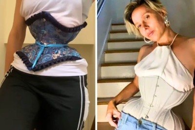 Mulher usa corsets todos os dias para tentar alcançar a menor cintura do mundo -  (crédito: Redes sociais)