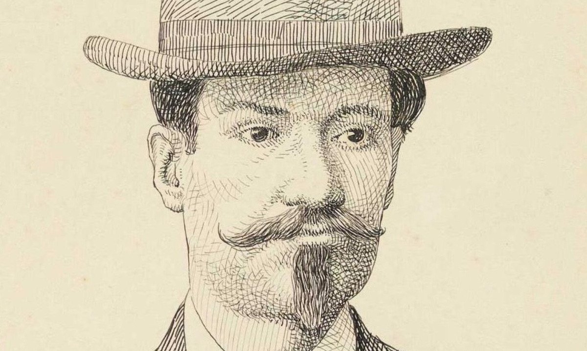 Ilustra&ccedil;&atilde;o mostra o poeta mineiro Alphonsus Guimaraens, que viveu no s&eacute;culo 19. Ele usa chap&eacute;u e cavanhaque
