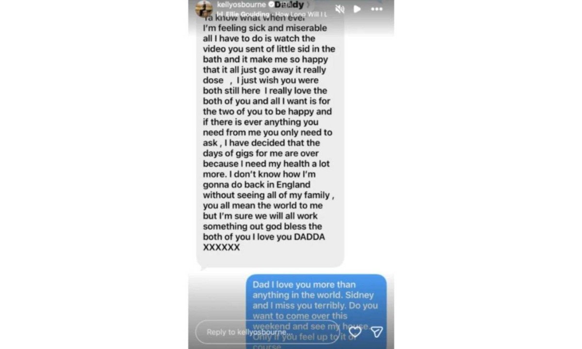 Kelly Osbourne compartilhou &uacute;ltima mensagem que recebeu do pai, Ozzy