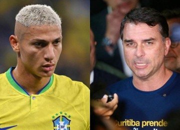 Richarlison marcou Flávio Bolsonaro em post, como quem cobra uma resposta sobre o imbróglio -  (crédito: NELSON ALMEIDA / AFP e Albari Rosa / AFP)