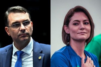 Atlas: sem Flávio Bolsonaro, Zema avança e Michelle também ficaria atrás de Lula -  (crédito: Foto: Carlos Moura/Agência Senado e PL Mulher)