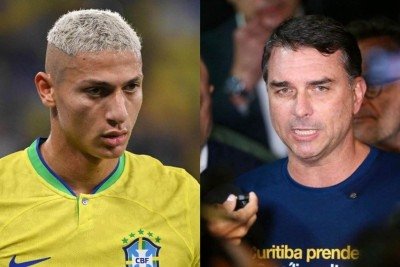 Richarlison marcou Flávio Bolsonaro em post, como quem cobra uma resposta sobre o imbróglio -  (crédito: NELSON ALMEIDA / AFP e Albari Rosa / AFP)