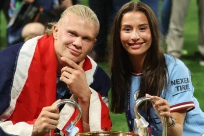Isabel e Haaland são discretos e não expõem fotografias do filho; craque diz que a paternidade o ajudou a evoluir -  (crédito: Reprodução )