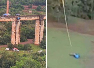 Criança sofreu acidente na mesma ponte em que jovem foi lançada sem corda -  (crédito: Reprodução / TV Globo)