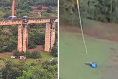 Criança sofreu acidente na mesma ponte em que jovem foi lançada sem corda -  (crédito: Reprodução / TV Globo)
