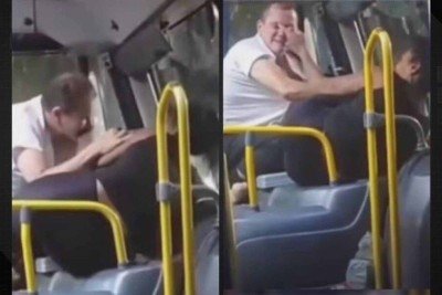 Vídeo: mulher e motorista trocam socos e mordidas em ônibus na Zona Oeste do Rio -  (crédito: Tupi)