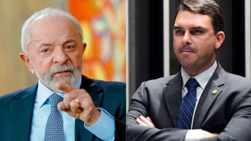 Lula e Fl&aacute;vio Bolsonaro, l&iacute;deres pol&iacute;ticos em evid&ecirc;ncia, refletem a disputa pelo voto estrat&eacute;gico em Minas Gerais, term&ocirc;metro eleitoral. -  (crédito: Ricardo Stuckert/PR | Jefferson Rudy/Ag&ecirc;ncia Senado)