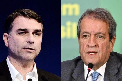 Valdemar Costa Neto (D) é presidente do PL, partido de Flávio Bolsonaro -  (crédito: Minervino Júnior/CB/D.A Press e EVARISTO SA / AFP)