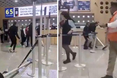 Grupo de passageiros aparentemente embriagados tentou agredir funcionários de companhia aérea depois de serem retirados de voo -  (crédito: Redes sociais)