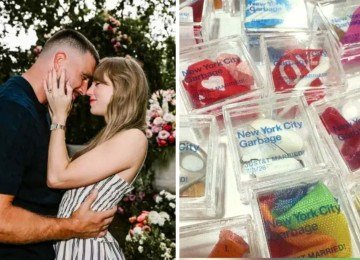 Artista vende lixo dos arredores do local do casamento de Taylor Swift e Travis Kelce como obras de arte -  (crédito: Redes sociais)
