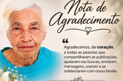 Comunicado nas redes sociais informa o falecimento da idosa que estava desaparecida há quatro dias em Nova Lima, na Grande BH -  (crédito: Redes sociais/Reprodução)