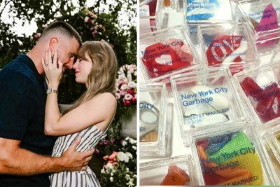 Artista vende lixo dos arredores do local do casamento de Taylor Swift e Travis Kelce como obras de arte -  (crédito: Redes sociais)
