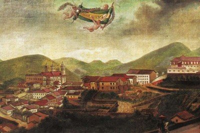 Obra 'Vila Rica' (1820), óleo sobre tela de Arnaud Julien Pallière em exposição no Museu da Inconfidência, em Ouro Preto  -  (crédito: Wikipédia)