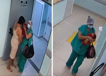 Técnica de enfermagem disse que levaria bebê para fazer exame, mas tentou deixar maternidade com ele em bolsa -  (crédito: Reprodução)