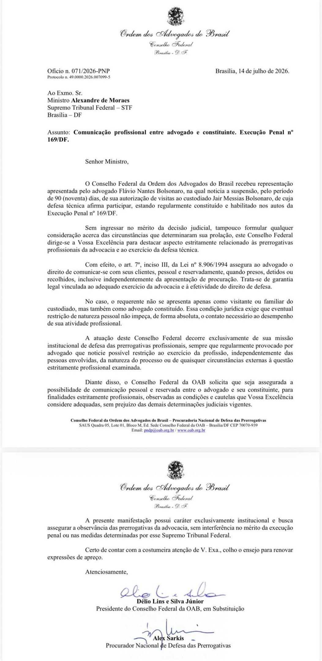 Conselho Federal da OAB se manifestou em defesa de Fl&aacute;vio Bolsonaro