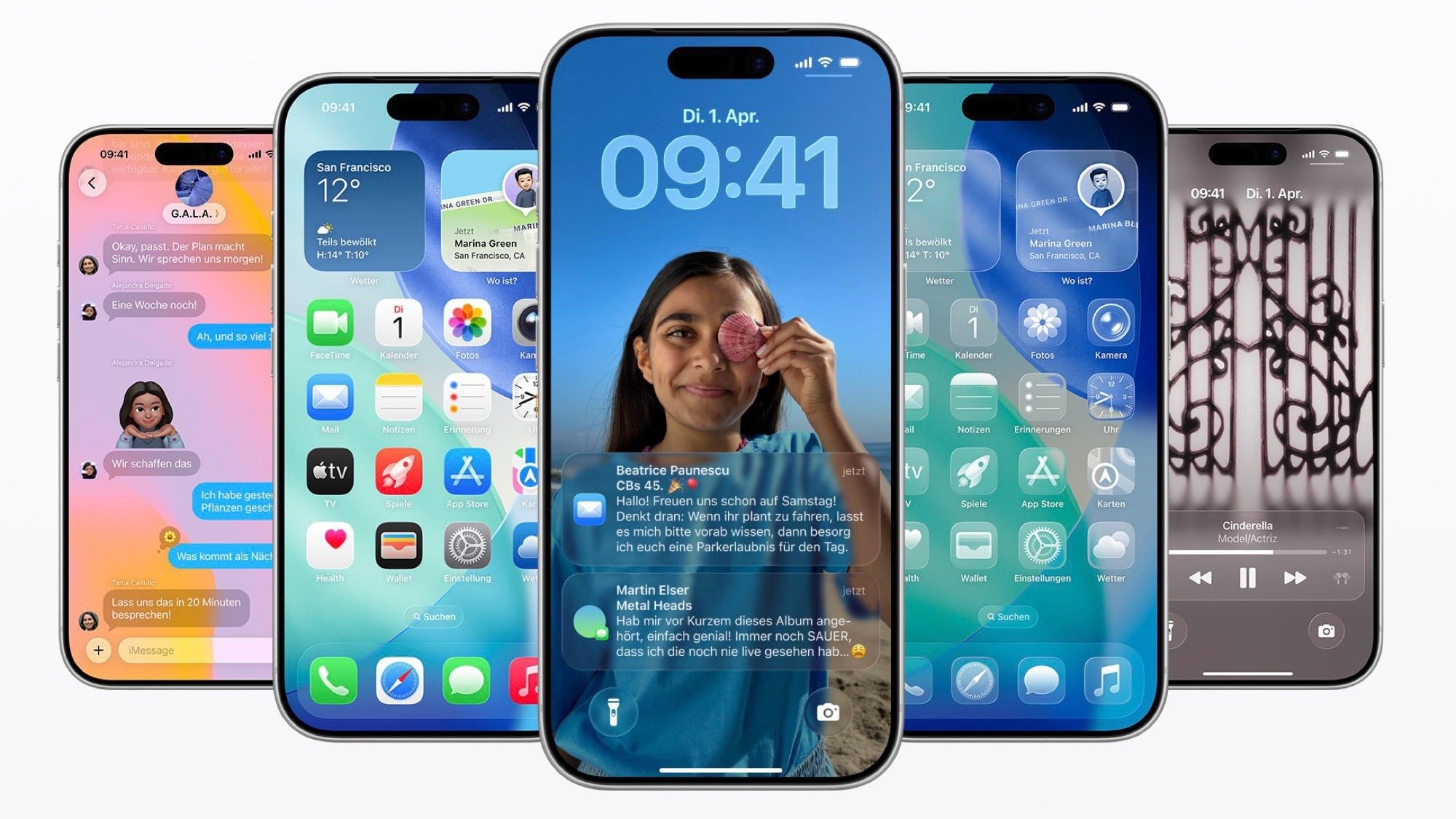 Os iPhones exibem as novidades do sistema operacional, incluindo as op&ccedil;&otilde;es de personaliza&ccedil;&atilde;o e as notifica&ccedil;&otilde;es aprimoradas do iOS 27 -  (crédito: Apple/Reprodu&ccedil;&atilde;o)