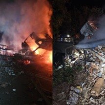 MG: reboque de rodotrem se solta, atinge carreta e pega fogo na BR-354  - Reprodução/Redes Sociais 