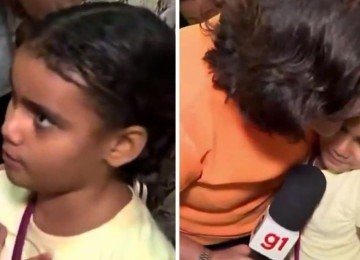 A rep&oacute;rter Bianka Carvalho consolou a menina Antonela ao vivo durante a entrevista sobre o luto e a saudade da m&atilde;e -  (crédito: TV Globo Pernambuco)
