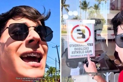O influenciador Gabriel Piccolo em v&iacute;deo questionando estacionamento exclusivo que resultou em processo judicial e condena&ccedil;&atilde;o -  (crédito: Redes sociais)