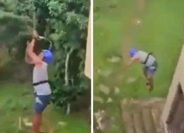 V&iacute;deo, divulgado como parte do processo, registra o momento da queda de Kuber Surpur da tirolesa -  (crédito: Redes sociais)