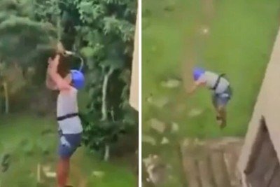 V&iacute;deo, divulgado como parte do processo, registra o momento da queda de Kuber Surpur da tirolesa -  (crédito: Redes sociais)