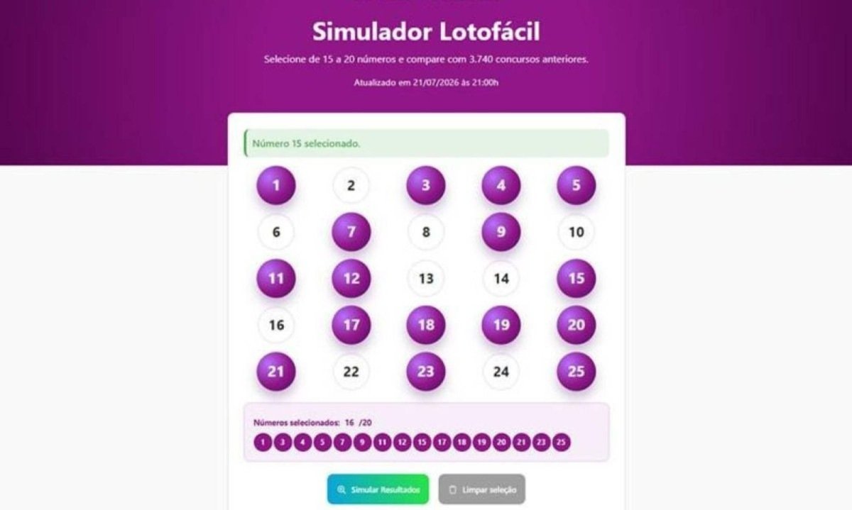Resultado da simula&ccedil;&atilde;o mostra em quais concursos a combina&ccedil;&atilde;o teria sido premiada e em quais faixas de acerto 
