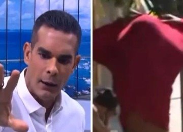 Apresentador Marcus Pimenta reage &agrave; intimida&ccedil;&atilde;o da equipe da Record por homem alterado durante cobertura em Salvador -  (crédito: Record/ reprodu&ccedil;&atilde;o)