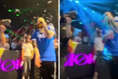 Hades66 em show na Espanha que foi interrompido ap&oacute;s o rapper ser atingido por um copo de vidro -  (crédito: Redes sociais)