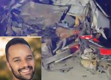 O carro conduzido por Charles colidiu de frente com uma carreta  -  (crédito: Reprodução/Redes Sociais)