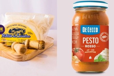Queijo Minas Artesanal, da marca Militão da Canastra, e Molho Pesto Vermelho com Mascarpone, da marca De Cecco -  (crédito: Reprodução/Redes sociais)