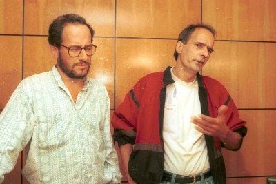Os engenheiros Eduardo Batista de Oliveira Resende Costa e Demétrio Mendonca Duarte durante entrevista ao voltarem da Colômbia, em março de 1997 -  (crédito: Eustáquio Soares/EM/D.A Press/10/3/1997)