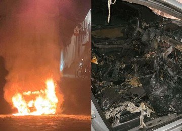Incêndio toma conta de Fox prata e mobiliza bombeiros de Ouro Preto na noite dessa quinta-feira (30/7) -  (crédito: Imagens cedidas/CBMMG/Divulgação)