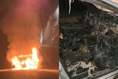 Incêndio toma conta de Fox prata e mobiliza bombeiros de Ouro Preto na noite dessa quinta-feira (30/7) -  (crédito: Imagens cedidas/CBMMG/Divulgação)