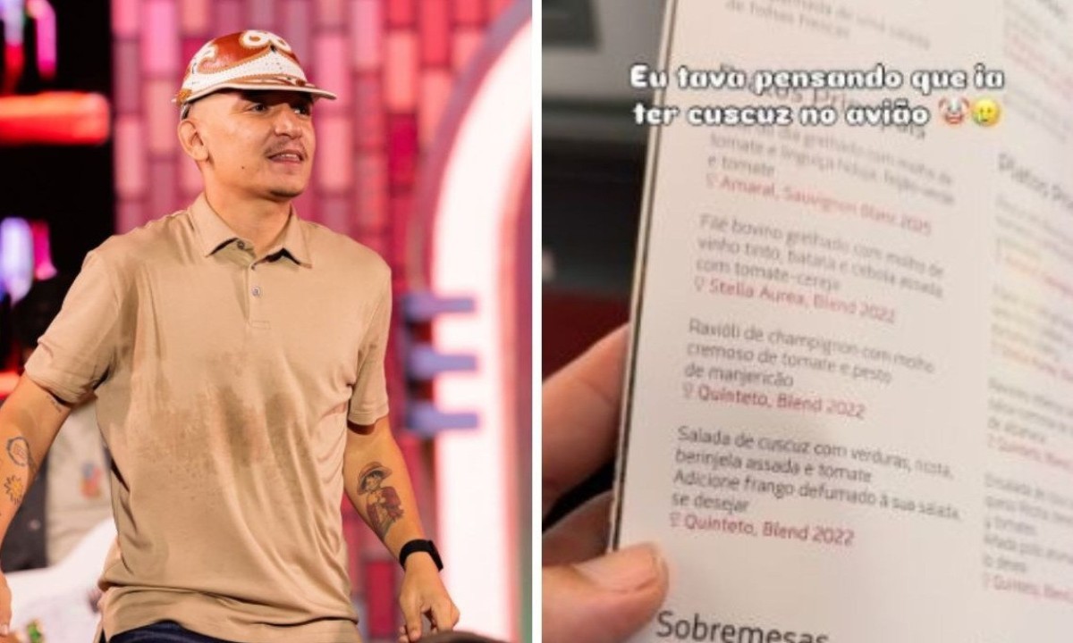 João Gomes se surpreendeu ao ver "cuscuz" no cardápio de voo, esperando o prato nordestino - (crédito: Redes sociais)