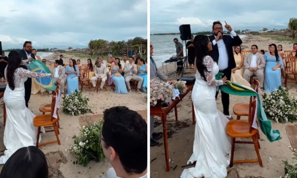 Casal declara apoio a Flávio Bolsonaro durante votos de casamento - Redes sociais