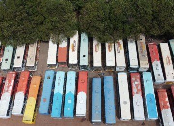 Na foto de drone, a garagem da Saritur, Bairro São Marcos, Região Nordeste de BH -  (crédito: Leandro Couri/EM/DA.Press)