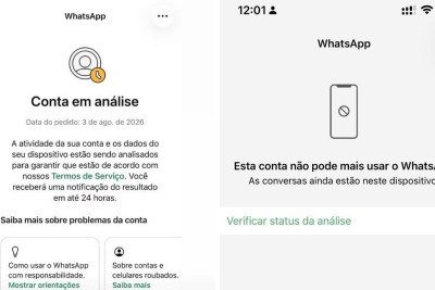 Usu&aacute;rios do WhatsApp t&ecirc;m acesso bloqueado e recebem a tela de "Conta em an&aacute;lise" por suspeita de viola&ccedil;&atilde;o das regras de uso -  (crédito: Redes sociais)