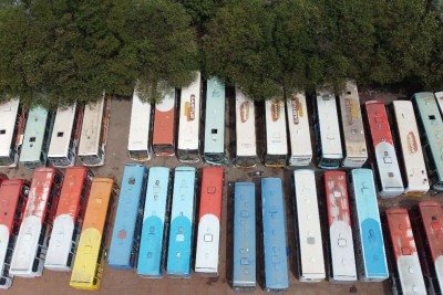 Na foto de drone, a garagem da Saritur, Bairro São Marcos, Região Nordeste de BH -  (crédito: Leandro Couri/EM/DA.Press)