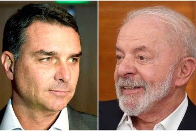 Fl&aacute;vio Bolsonaro e Lula seguem polarizando a corrida presidencial -  (crédito: DANIEL RAMALHO/AFP)