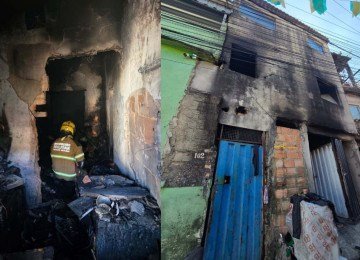 Duas crianças ficaram feridas em incêndio que atingiu casa de três andares no bairro Serra, em BH -  (crédito: Divulgação/CBMMG)