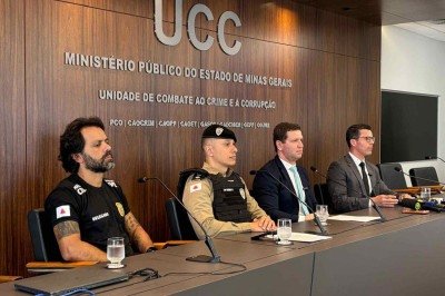 A Operação foi anunciada em coletiva de imprensa, que contou com representantes do Gaeco, PMMG e da PCMG  -  (crédito: MPMG / Divulgação )