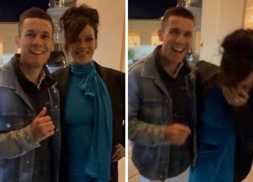 Rihanna e f&atilde; Clement Nicolazzo em Cannes, no clique viral ap&oacute;s divertida confus&atilde;o sobre a foto -  (crédito: Redes sociais)
