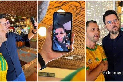 Gusttavo Lima grava vídeo de apoio a Cleitinho, que aparece ao lado de Falcão -  (crédito: Reprodução)