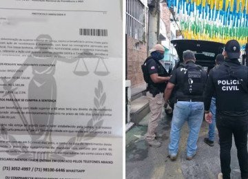 Documento fraudulento usado no 'golpe da Carta Premiada' e agentes da Pol&iacute;cia Civil que combateram o estelionato contra idosos -  (crédito: Pol&iacute;cia Civil da Bahia)