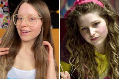 Jessie Cave, nos dias atuais e quando interpretou Lilá Brown em Harry Potter -  (crédito: Instagram/Divulgação)