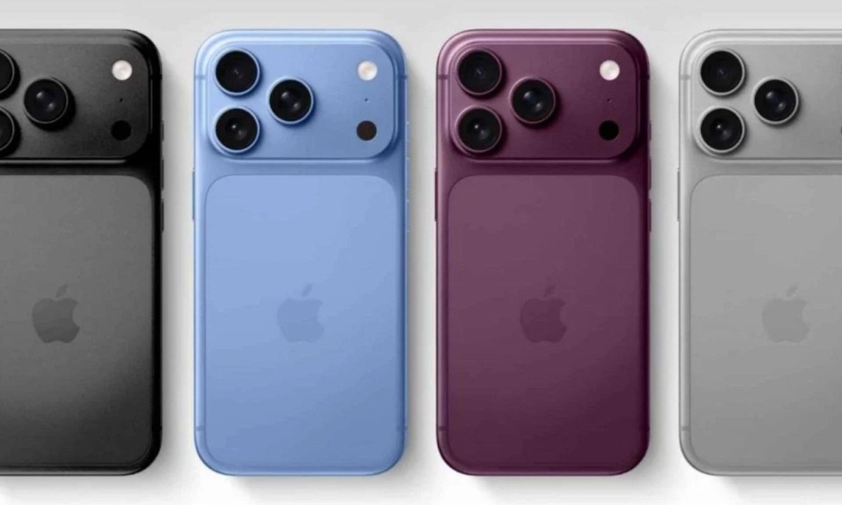 Possíveis designs do iPhone 18 Pro, com três câmeras traseiras e diversas cores, surgem após vazamento de arquivos do aparelho - (crédito: FreePik)