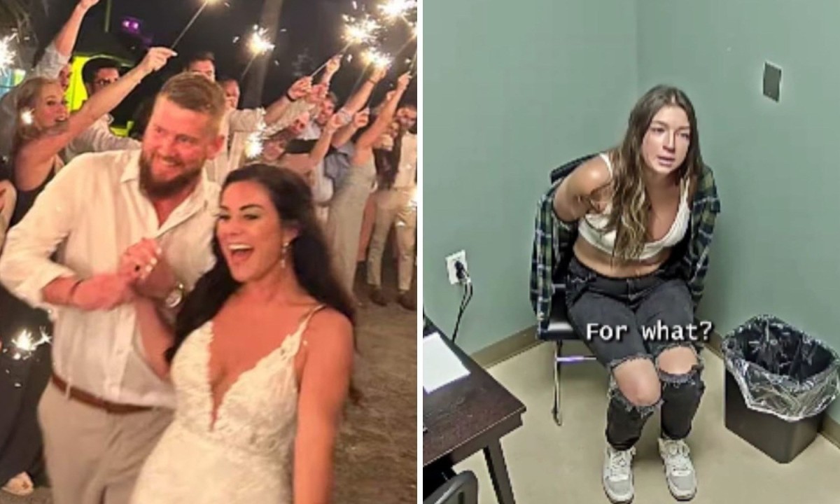 Novos vídeos mostram Jamie Komoroski (dir.) após o acidente que tirou a vida de uma noiva (esq.) celebrando seu casamento - (crédito: Folly Beach Police Department, GoFundMe )