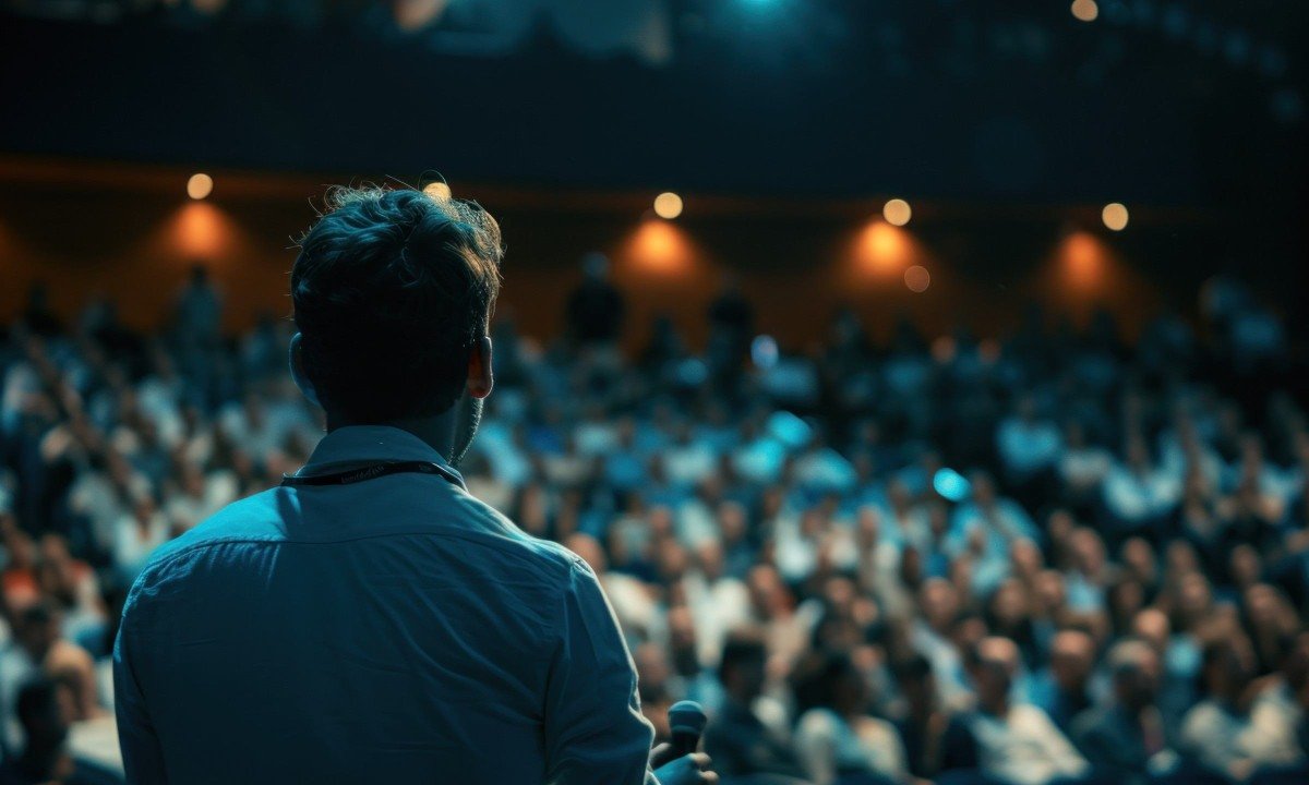 A speaker with microphone in front of audiences.
- (crédito: DINO)
