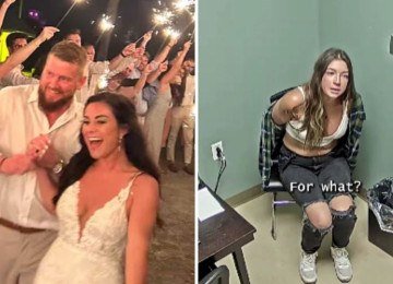 Novos v&iacute;deos mostram Jamie Komoroski (dir.) ap&oacute;s o acidente que tirou a vida de uma noiva (esq.) celebrando seu casamento -  (crédito: Folly Beach Police Department, GoFundMe )