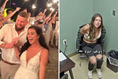 Novos v&iacute;deos mostram Jamie Komoroski (dir.) ap&oacute;s o acidente que tirou a vida de uma noiva (esq.) celebrando seu casamento -  (crédito: Folly Beach Police Department, GoFundMe )